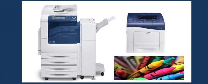 Printers with a sample printed colored crayon picture